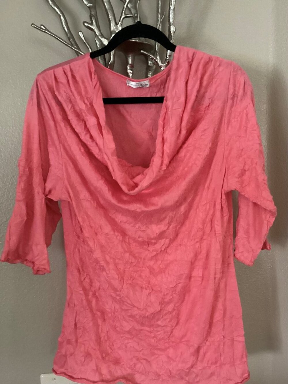 Vine Street light coral cowl neck blouse, top, size XL